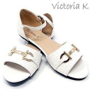 Women's Open Toe Ballet MJ Flats, B-2860 White